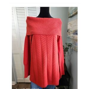 Chaus Orange Off Shoulder Herringbone Knit Tunic Sweater M